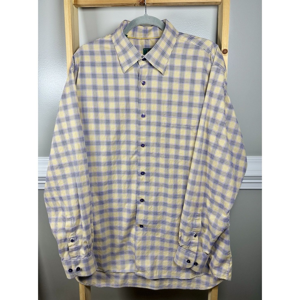 Robert Talbott Button-Down Shirt XL Plaid Long Sleeve 100% Cotton‎ Spring Yellow